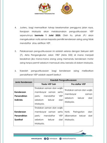 VEP fully enforced for Singapore vehicles from July 1