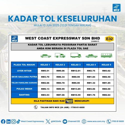 West Coast Expressway – toll collection started for Section 2 stretch from SKVE to KESAS from June 13