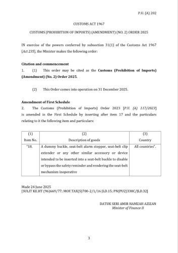 Customs bans import of dummy seatbelt buckles
