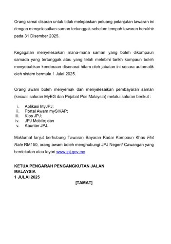 JPJ extends RM150 saman flat rate to December 31 – AWAS, Notice 114, Notice 115; pay or be blacklisted!