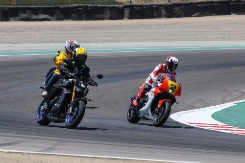 Rainey rides Y-AMT equipped Yamaha XSR900 GP