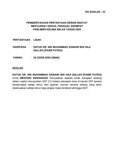 Government has no plans to reintroduce GST for now because people’s income still low – finance ministry