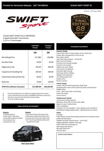 Suzuki, Suzuki Swift, Suzuki Swift Sport, Suzuki Swift Sport Final Edition launched in Malaysia – cosmetic upgrades, 10-inch head unit; from RM138k