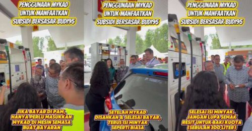 Home minister visits petrol station to see MyKad verification being used for RM1.99 subsidised RON95