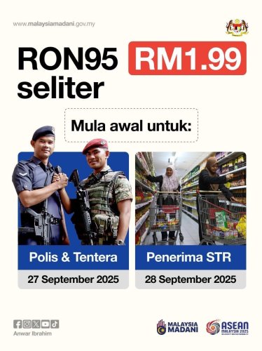 RM1.99 RON95 starts on Sept 30 for all Malaysians, PDRM/ATM Sept 27, STR recipients Sept 28 – PMX