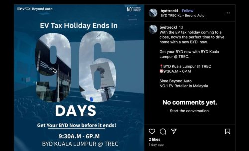 EV tax holiday ends this year, no extensions – BYD KL