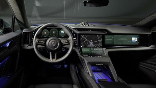 Porsche, Porsche Cayenne, Porsche Cayenne Electric – radical all-screen interior with curved Flow Display, physical air-con controls
