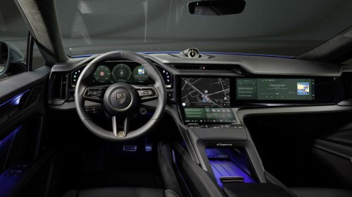 Porsche Cayenne Electric – radical all-screen interior with curved Flow Display, physical air-con controls