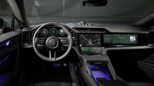 Porsche Cayenne Electric – radical all-screen interior with curved Flow Display, physical air-con controls