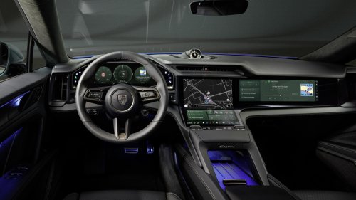 Porsche, Porsche Cayenne, Porsche Cayenne Electric – radical all-screen interior with curved Flow Display, physical air-con controls