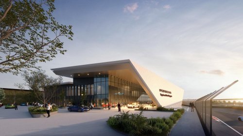 Porsche Experience Centre Singapore shows tight circuit, drift circle, Yas Marina-style flyover building