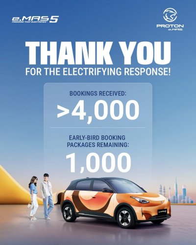Proton, Proton eMas 5 amasses over 4,000 bookings, averaging 150 a day – 1,000 early-bird packages left