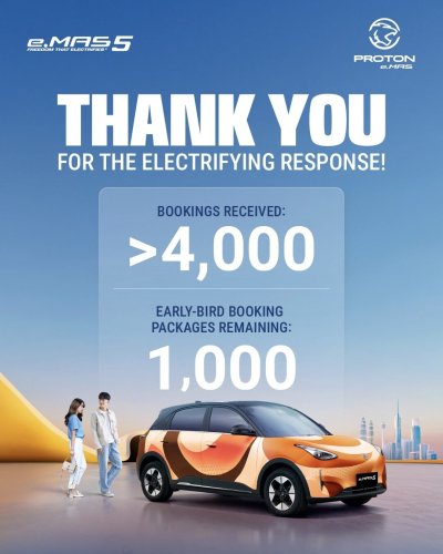 Proton, Proton eMas 5 amasses over 4,000 bookings, averaging 150 a day – 1,000 early-bird packages left