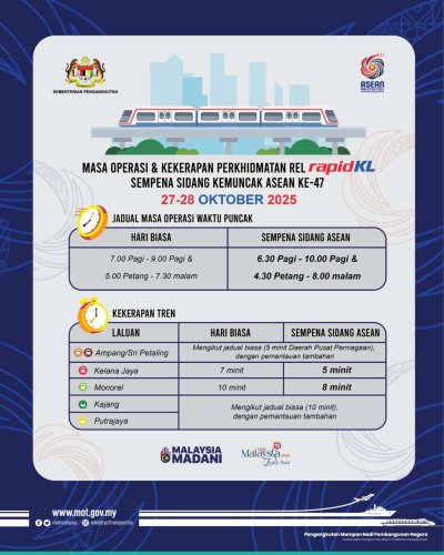 47th ASEAN Summit 2025 – longer LRT peak timings; Rapid KL, KLIA Express train frequencies increased