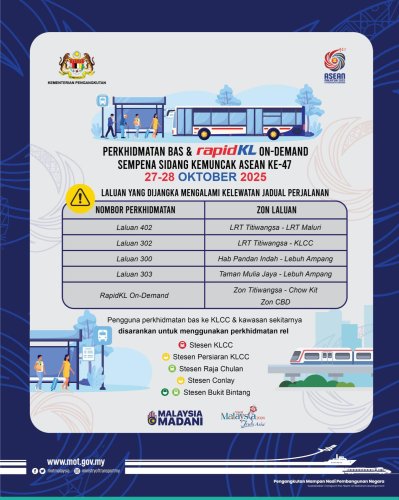 47th ASEAN Summit 2025 – longer LRT peak timings; Rapid KL, KLIA Express train frequencies increased