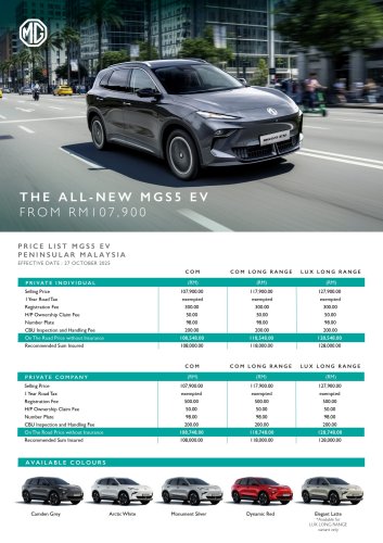 MG, MG S5 EV pricing revised in Malaysia – RM8,000 less; base Com fr RM109k, Com LR RM119k, Lux LR RM129k
