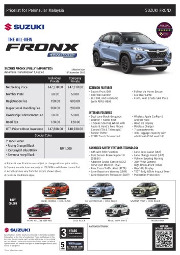 Suzuki, Suzuki Fronx, Suzuki Fronx Hybrid launched in Malaysia – 1.5L four-cylinder, ADAS, CBU Indonesia; RM148k on-the-road
