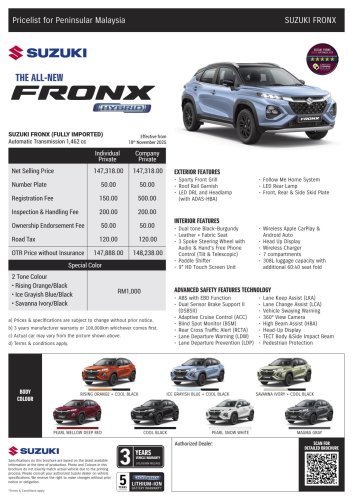 Suzuki, Suzuki Fronx Hybrid launched in Malaysia – 1.5L four-cylinder, ADAS, CBU Indonesia; RM148k on-the-road