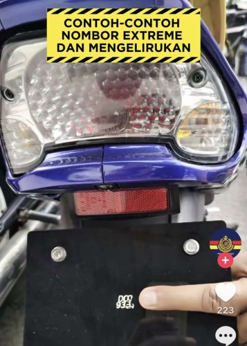 ‘Germ’-sized number plates becoming a trend among young motorcyclists, can be fined up to RM10k – JPJ