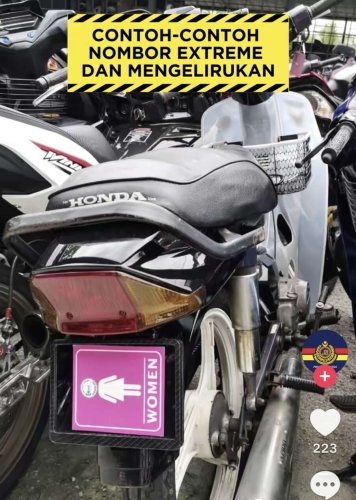 ‘Germ’-sized number plates becoming a trend among young motorcyclists, can be fined up to RM10k – JPJ