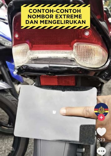 ‘Germ’-sized number plates becoming a trend among young motorcyclists, can be fined up to RM10k – JPJ