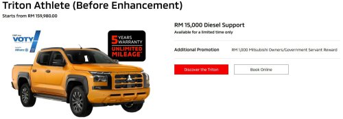 Mitsubishi Triton offered with up to RM15k diesel support – five years’ free service for AT Premium