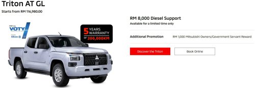 Mitsubishi Triton offered with up to RM15k diesel support – five years’ free service for AT Premium