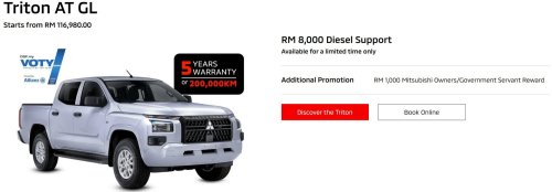 Mitsubishi Triton offered with up to RM15k diesel support – five years’ free service for AT Premium