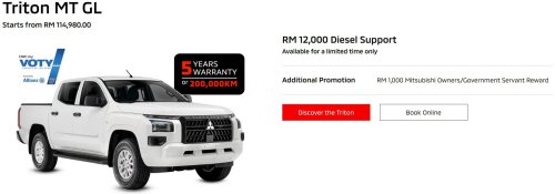 Mitsubishi Triton offered with up to RM15k diesel support – five years’ free service for AT Premium