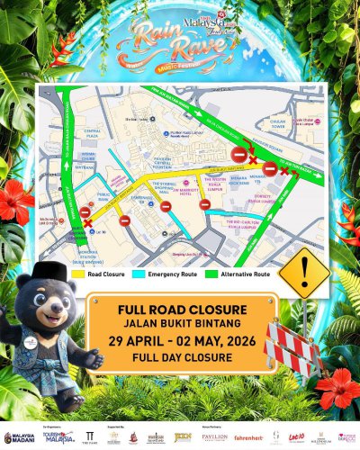 Bukit Bintang roads to be closed April 29 to May 2 for VMY 2026 celebrations, partial closures from April 22