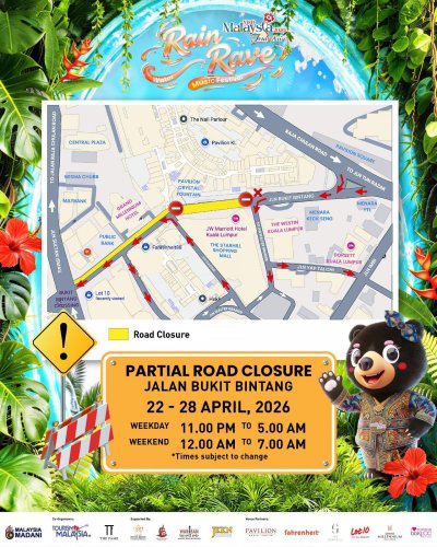 Bukit Bintang roads to be closed April 29 to May 2 for VMY 2026 celebrations, partial closures from April 22