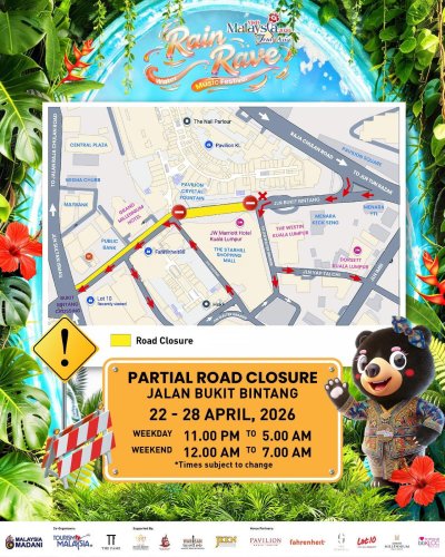 Bukit Bintang roads to be closed April 29 to May 2 for VMY 2026 celebrations, partial closures from April 22