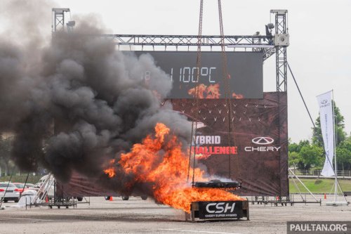 Chery Malaysia tests CSH PHEV battery by setting it on fire – over 1,000 ºC, no thermal runaway