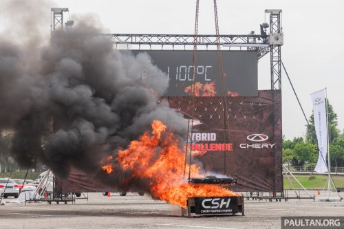 Chery Malaysia tests CSH PHEV battery by setting it on fire – over 1,000 ºC, no thermal runaway
