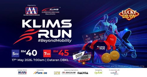 KLIMS Run 2026 – May 17, Dataran DBKL, RM40 for 5 km, RM45 for 7 km, includes ticket to the motor show
