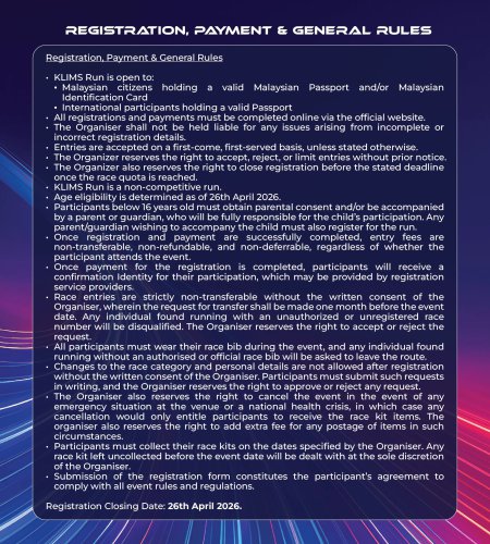 KLIMS Run 2026 – May 17, Dataran DBKL, RM40 for 5 km, RM45 for 7 km, includes ticket to the motor show