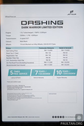 Jetour Dashing Dark Warrior Limited Edition launched – matte black exterior, 156 PS/230 Nm 1.5T, RM117k