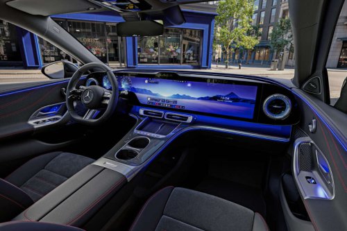 2026 Mercedes-Benz C-Class EV – interior shown with massive MBUX Hyperscreen; full reveal April 20