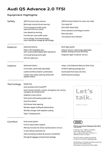 Audi, Audi Q5, 2026 Audi Q5 in Malaysia – Q5 Advanced 2.0 TFSI, RM354k; Q5 Sportback S line 2.0 TFSI quattro RM423k