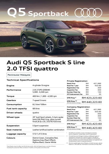 Audi, Audi Q5, 2026 Audi Q5 in Malaysia – Q5 Advanced 2.0 TFSI, RM354k; Q5 Sportback S line 2.0 TFSI quattro RM423k