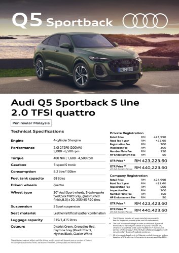 Audi, Audi Q5, 2026 Audi Q5 in Malaysia – Q5 Advanced 2.0 TFSI, RM354k; Q5 Sportback S line 2.0 TFSI quattro RM423k