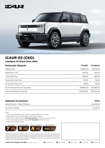 2026 iCaur 03 CKD launched in Malaysia – same specs as CBU; RM129,880 iWD; 279 PS, up to 418 km NEDC