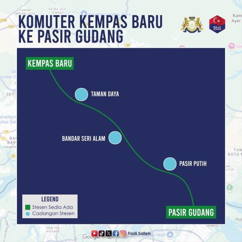 Taman Daya, Bandar Seri Alam, Pasir Putih stations proposed for Kempas-Pasir Gudang passenger line