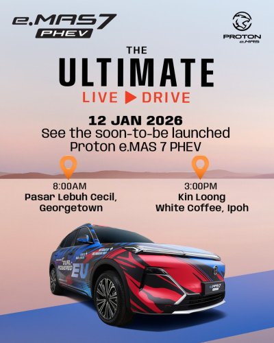 Proton, PHEV, Proton eMas 7 PHEV teaser – “dual-powered EV” to do Penang – JB – Shah Alam 1,000 km drive livestream
