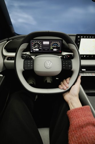 2026 Volkswagen ID. Polo cabin shown – EV hatchback brings back wider use of buttons for key functions