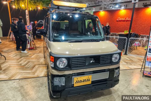 Mitsubishi Delica Mini x Dali with DAMD at Tokyo Auto Salon – classic Pajero face, retro-patterned upholstery
