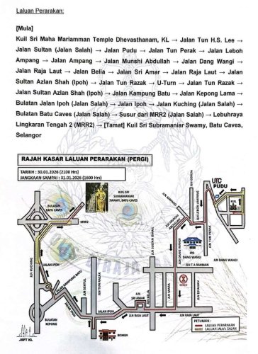 Traffic police announce road closures for Thaipusam in Kuala Lumpur – Jan 30-31 and Feb 2-3