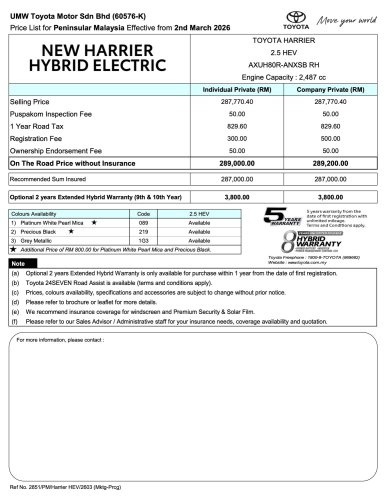 Toyota, Toyota Harrier, 2026 Toyota Harrier 2.5 Hybrid launched in Malaysia – 218 PS combined, 12.3-inch digital display; fr RM289k