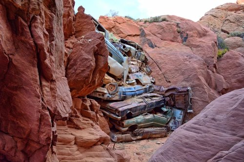 How Dozens of Classic Cars Ended Up Stacked Like Firewood in a Utah Canyon