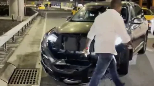 Infiniti, SUV, JFK Drop-off Turns Into Demolition Derby After Infiniti Owner Refuses To Let His SUV Get Towed